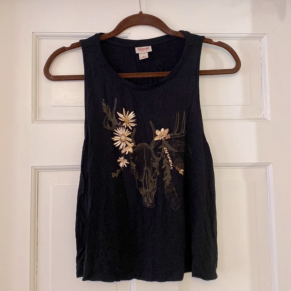 Medium black tank with deer/flower design on front. Racer back.